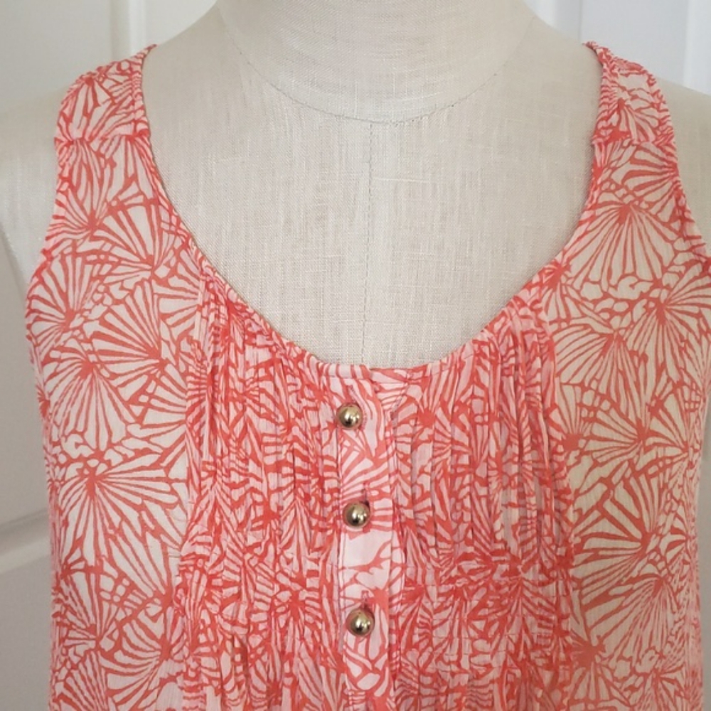 Juicy Couture 100% Silk Coral Orange Cream Floral Pleated Tank Blouse Size 2 XS - Picture 6 of 11